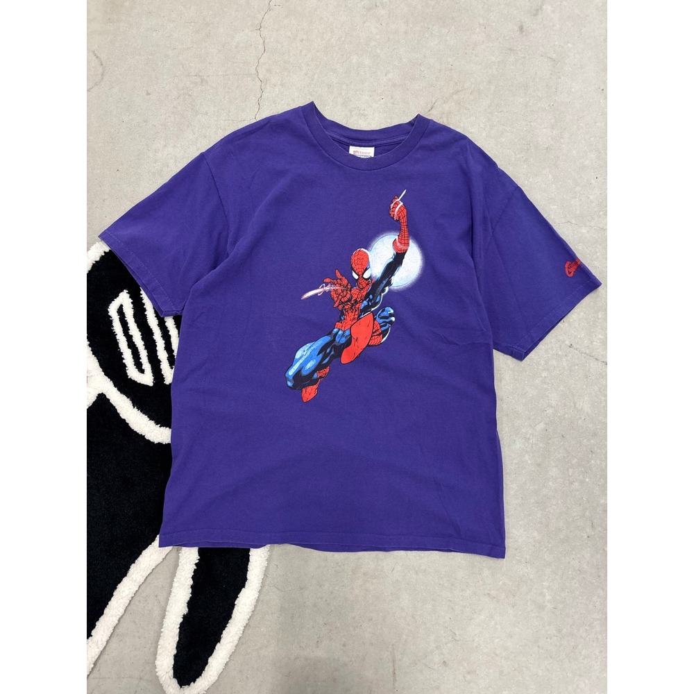 Vintage 2002 Marvel Spider-Man T Shirt Purple Hanes Heavyweight Graphitti Large